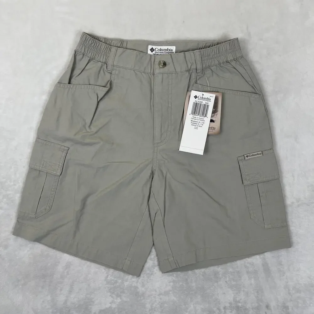 VTG Columbia Shorts Womens 6 Beige Hiking Cargo Elastic Waist Elkhorn II Fossil